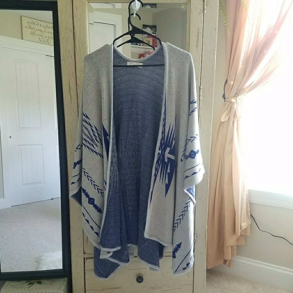 Francescas Tan and Navy Poncho sweater