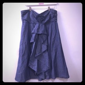 J.Crew | Denim Colored Ruffled Strapless Dress