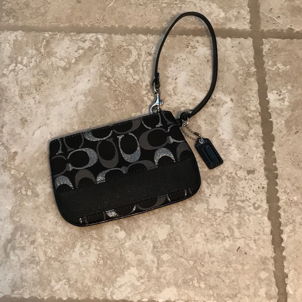 Black and Silver Coach Logo Printed Wristlet