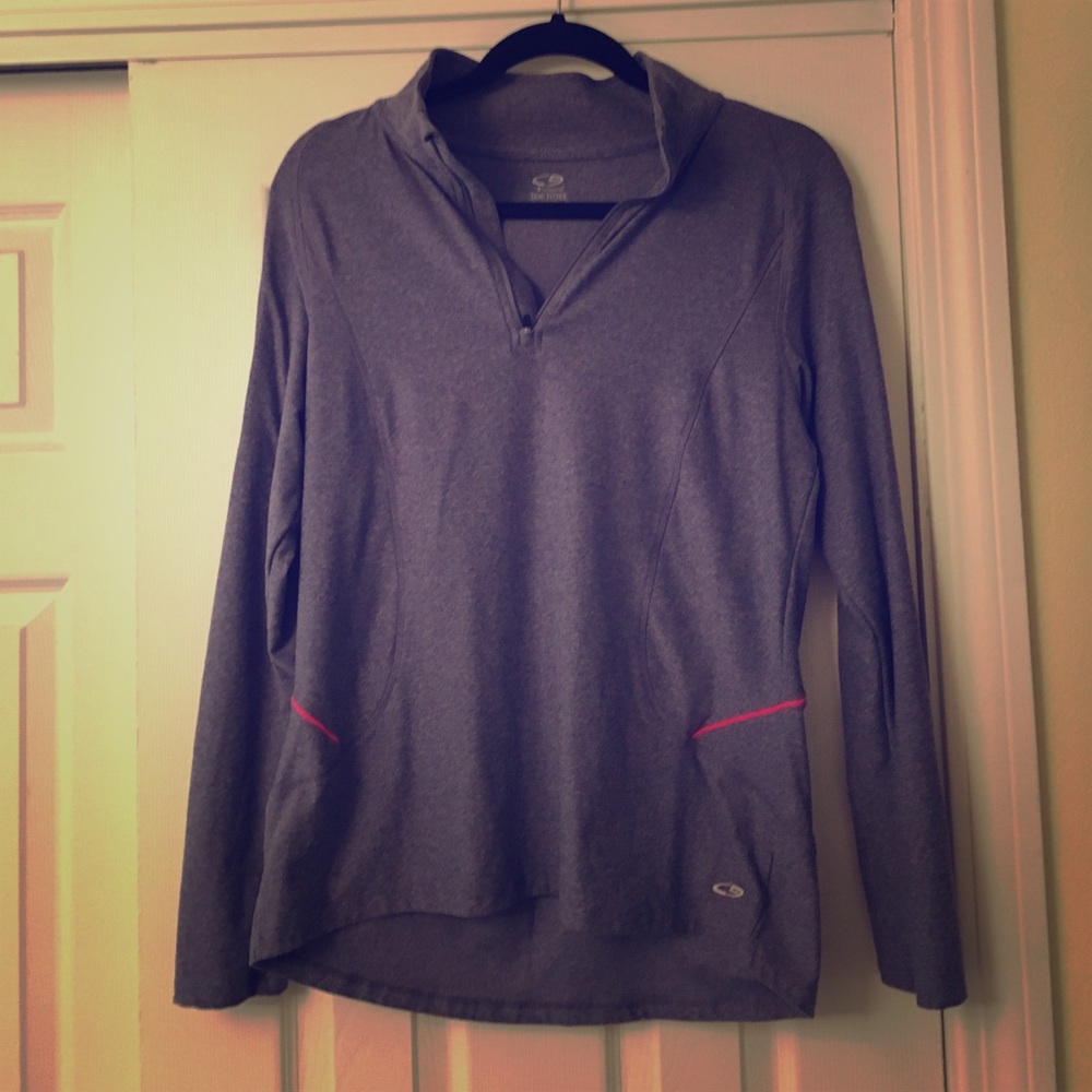 A semi-fitted long sleeve work out shirt