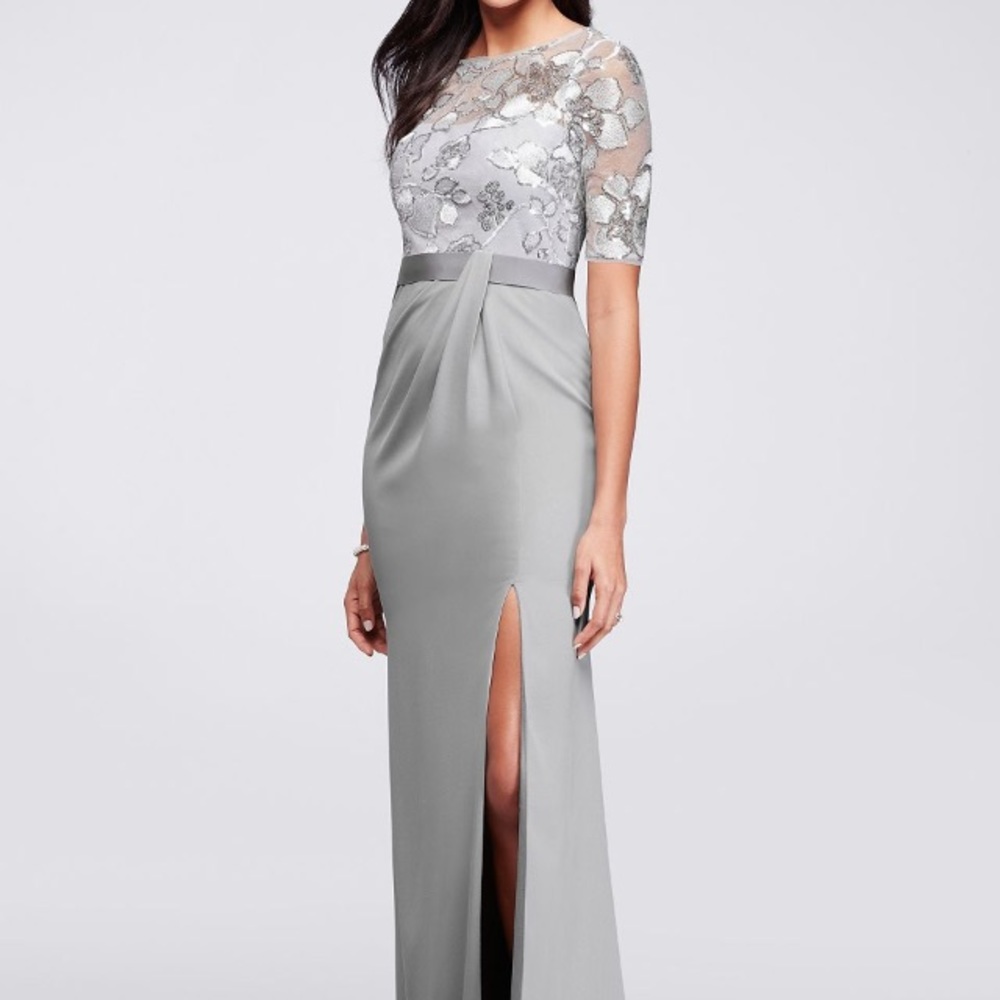 ✨SALE✨SEQUINED GOWN WITH SHEER OVERLAY AND SLEEVES