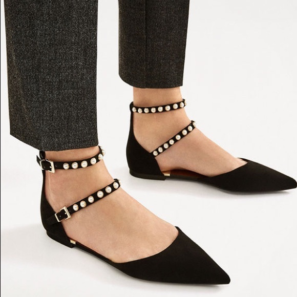 Zara Shoes - 🆕 Zara Pearl Ankle Strap Flats