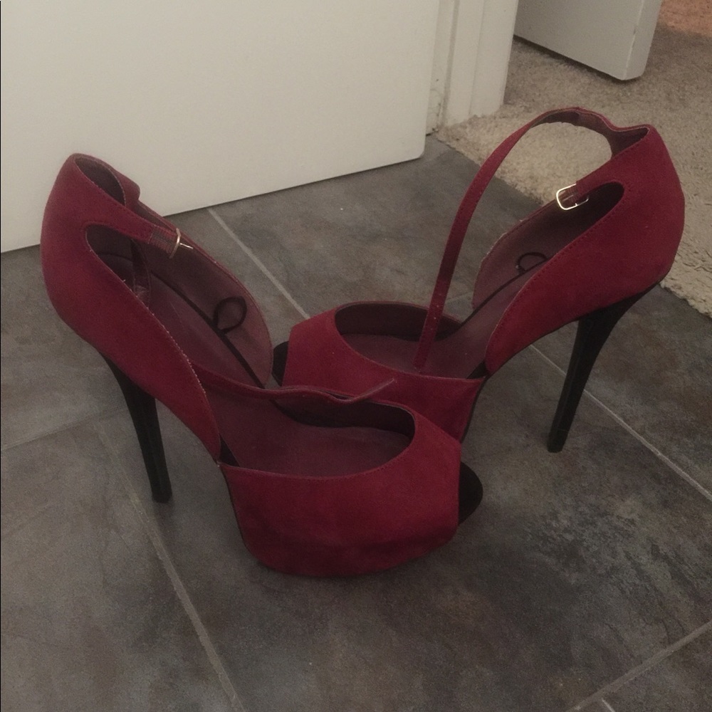 Burgundy & Black velvet heels