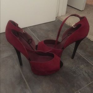 Burgundy & Black velvet heels