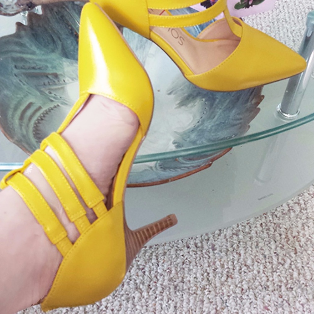 Mustard T-Strap Heels