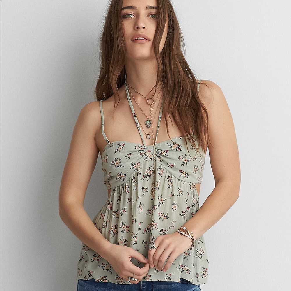 AE Floral Tank with Side Cutouts
