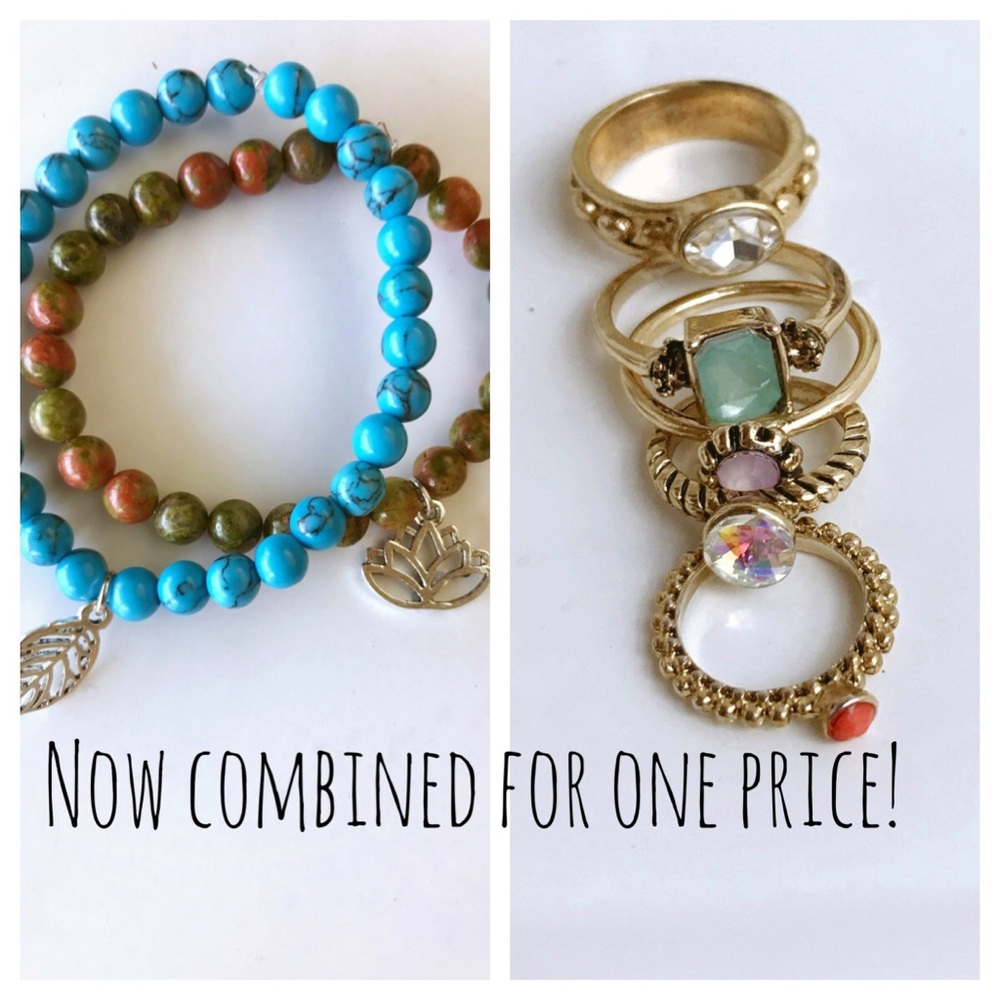 💍Boho hippie ring and stone bracelet bundle!