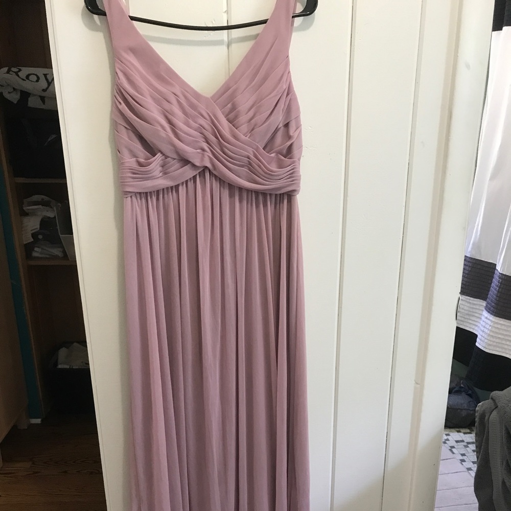 David's Bridal Long Mesh Dress with Cowl Back