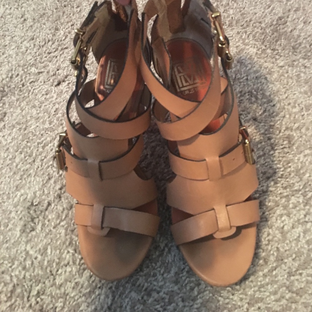 Tan strappy leather heels