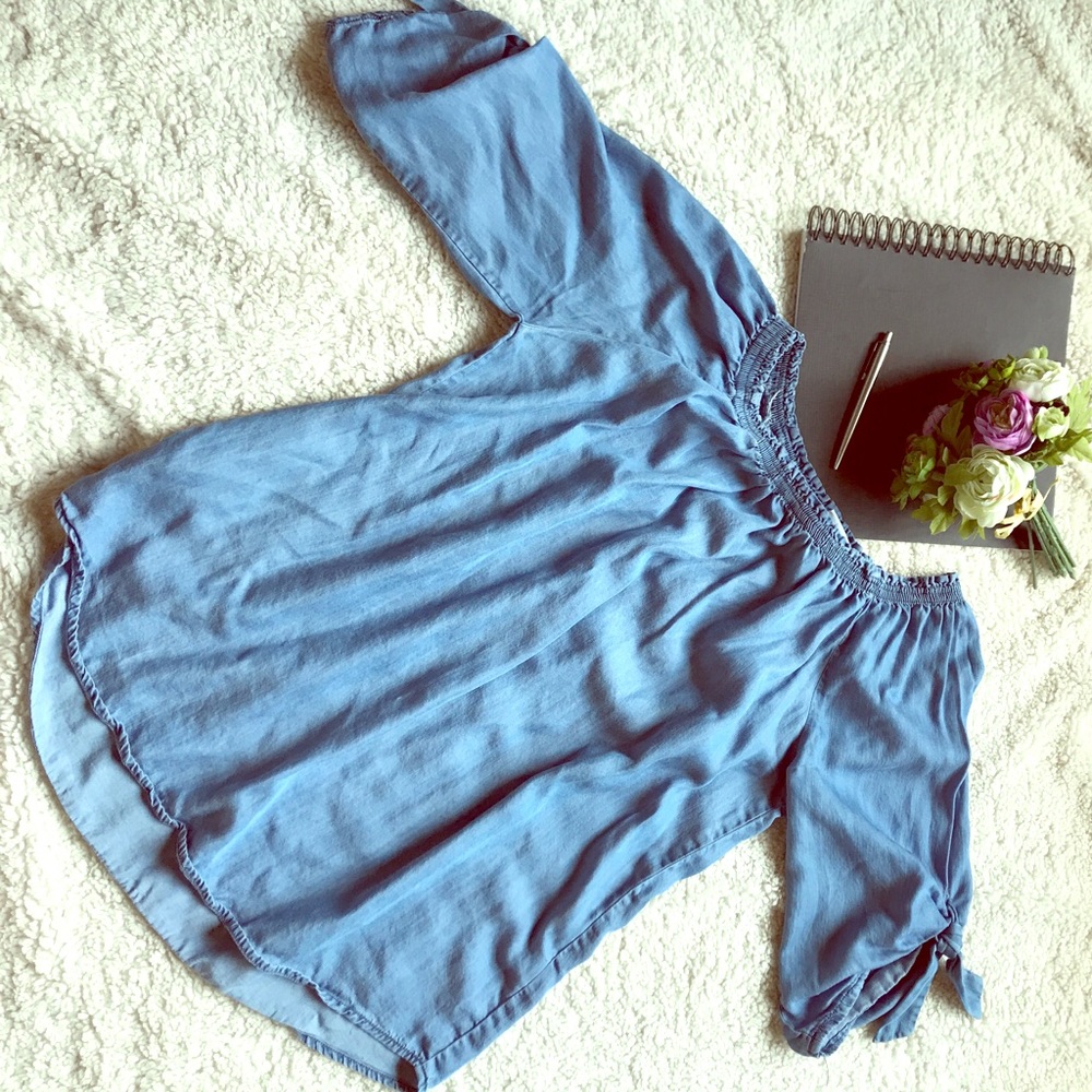 Chambray cold shoulder top