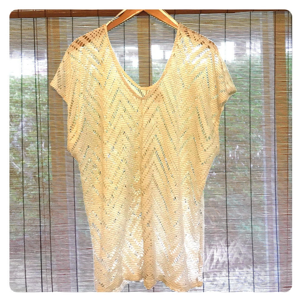 L*SPACE Cream Crochet style beach coverup
