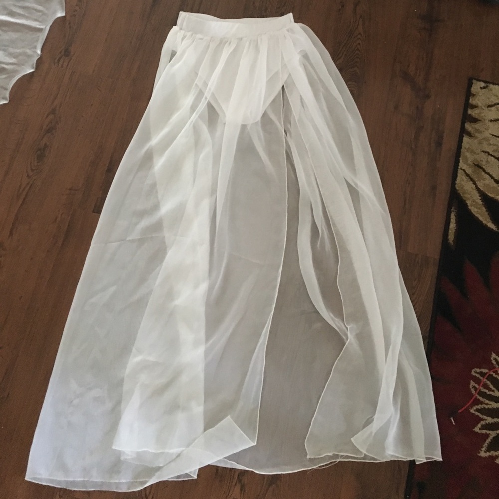 White sheer skirt. High waisted with a slit!