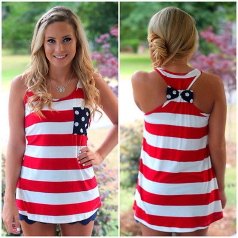 Red White & Blue Bow Tank ❤️
