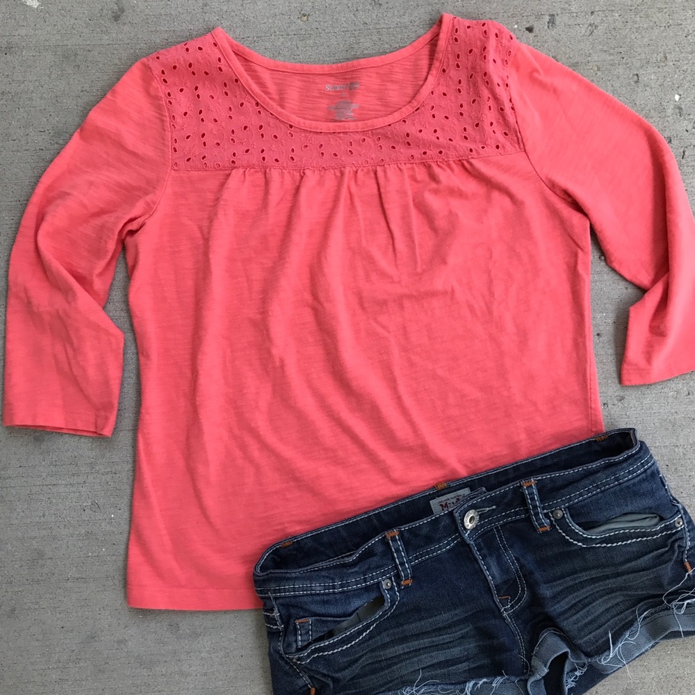 Coral Eyelet Cotton Summer Top NWOT