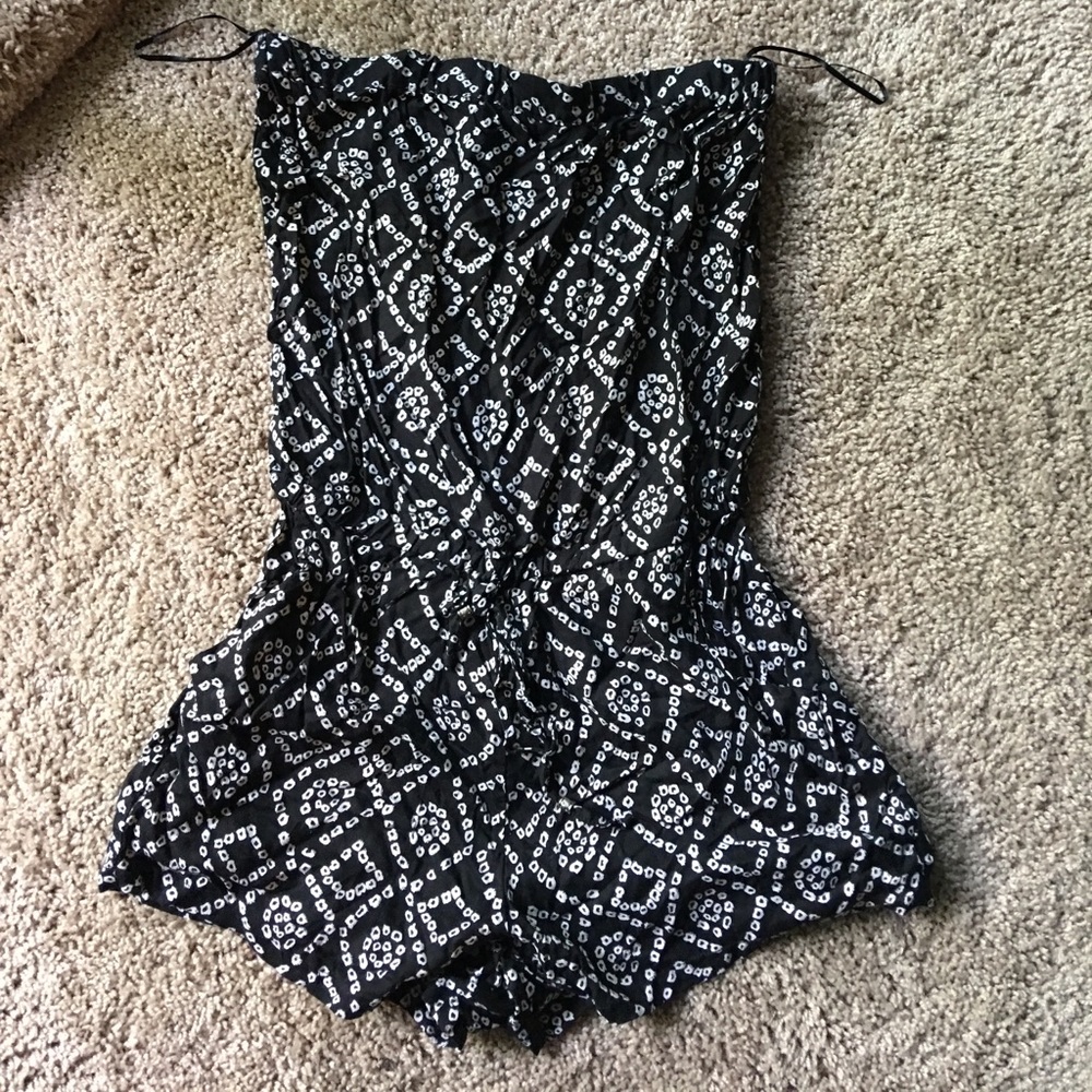 Black and white strapless romper