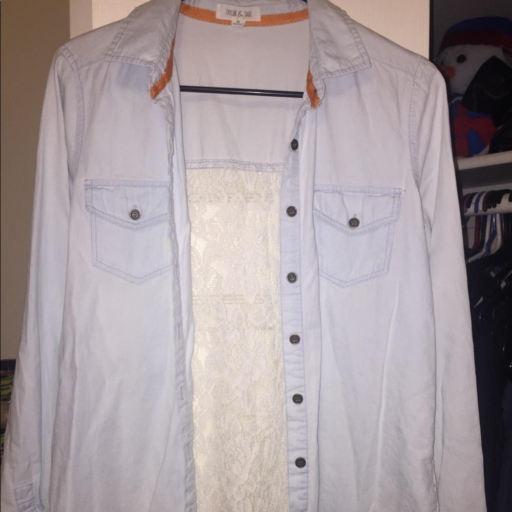 Charlotte Russe Jean Button Down with Lace Back