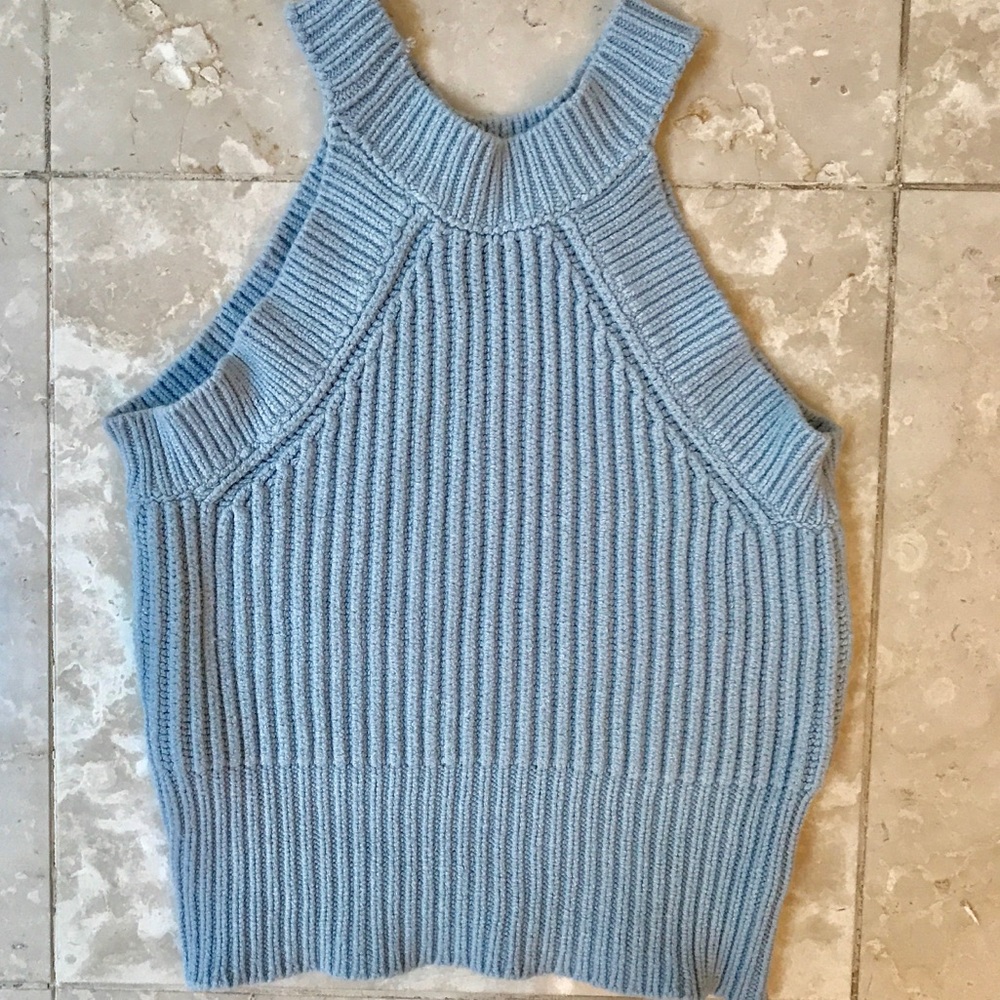 Blue Knit Sweater Crop Top