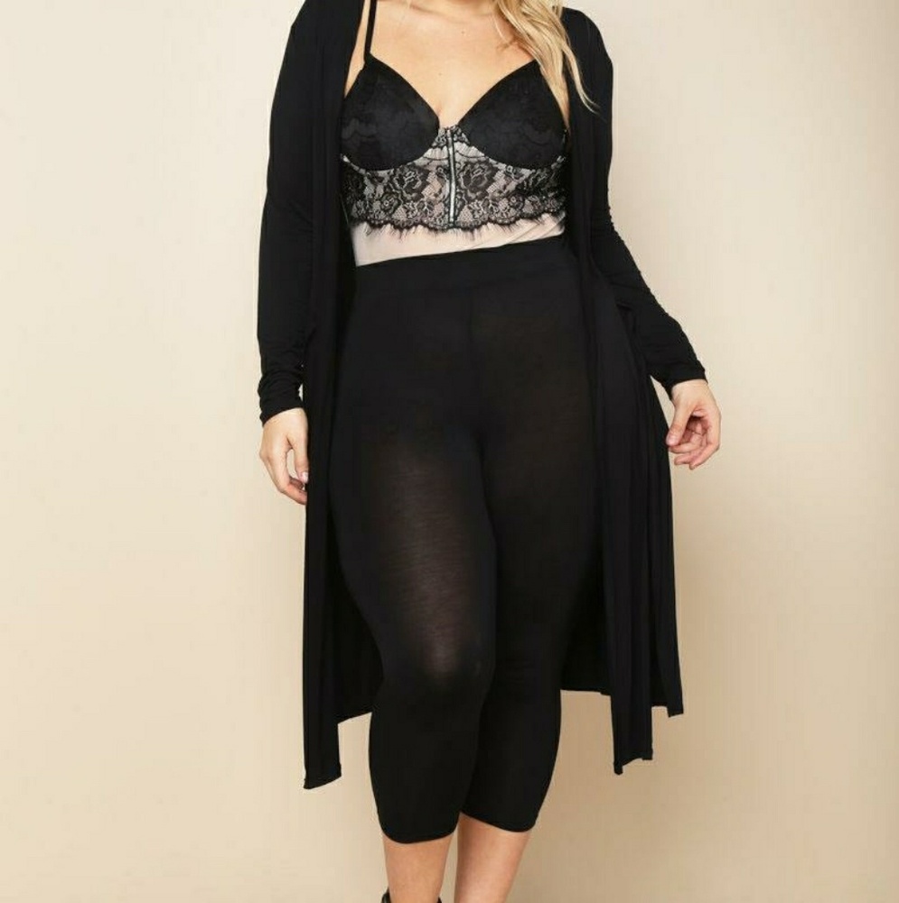 PINK slit cardigan (duster) and ankle legging set