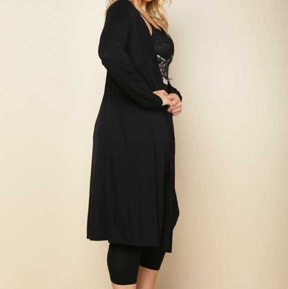 PINK slit cardigan (duster) and ankle legging set - Picture 2 of 3