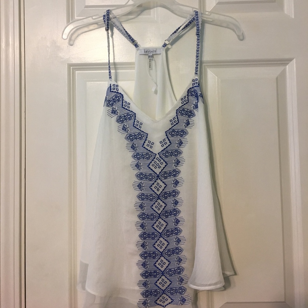 blue and white tank top