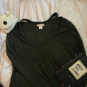 Olive Cold Shoulder Shirt 🍸