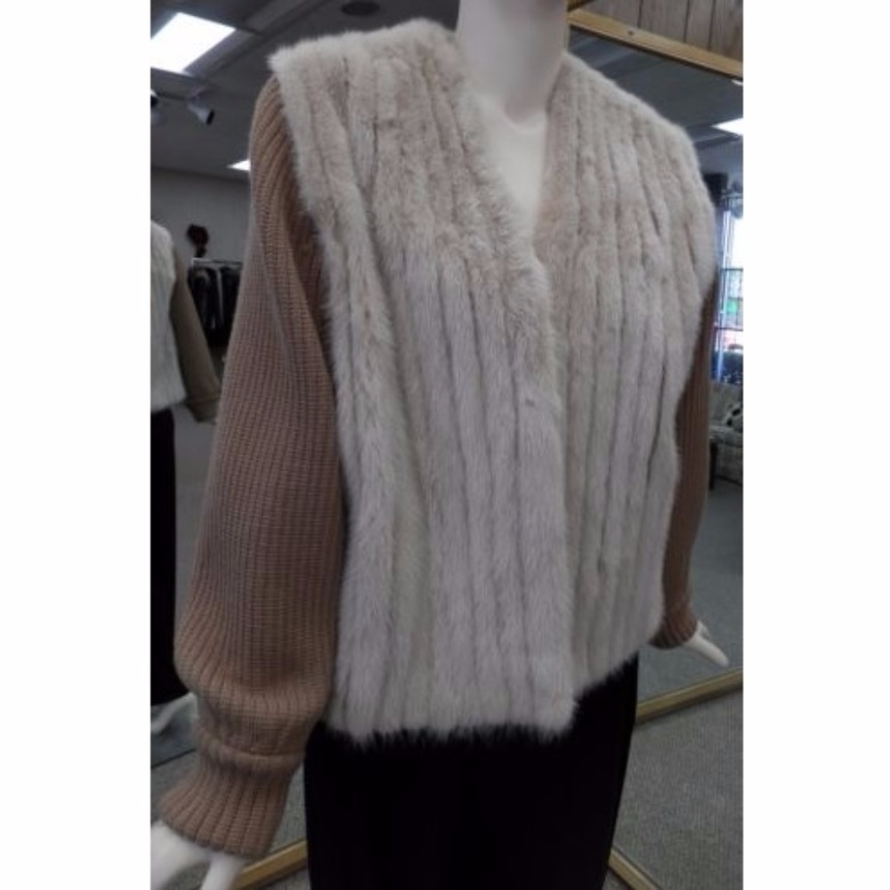 New Vintage Mink Fur Vest w/ Zip Off Knitted Sleeves