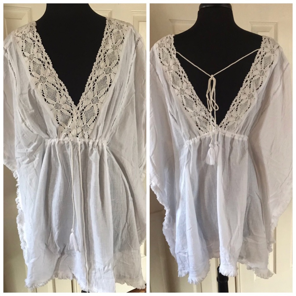 White Crochet Kaftan Top
