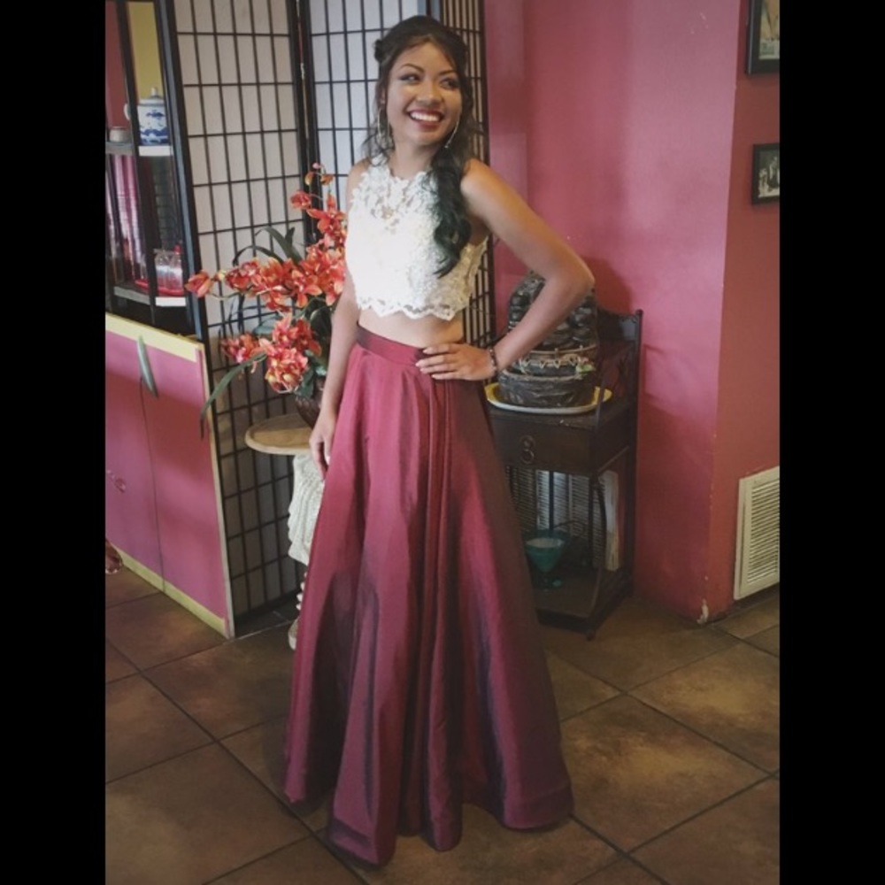 Red & Champagne 2 piece Prom Dress