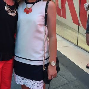 LOFT Cream and Navy Shift Dress