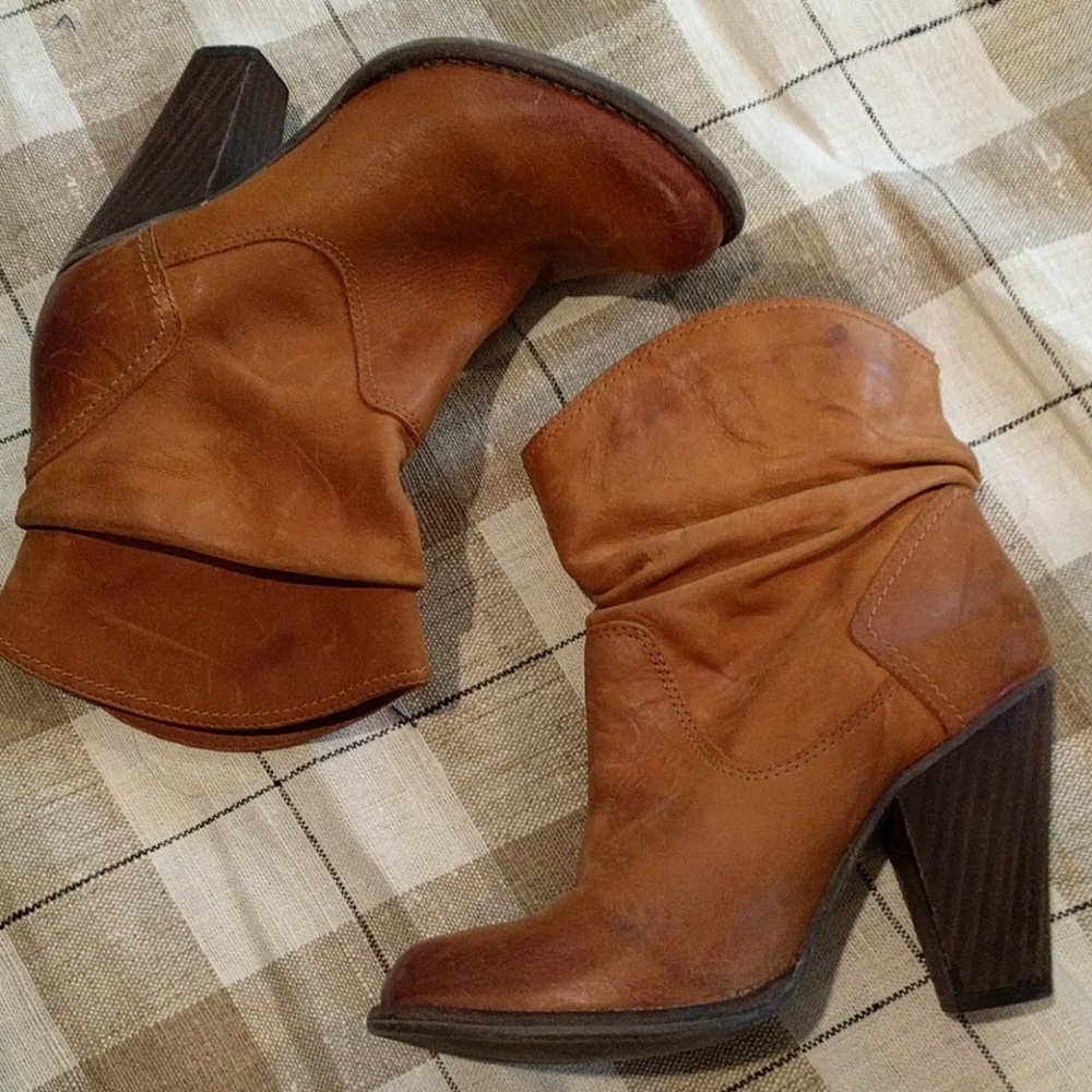 MIA Brown Leather Slouchy Heel Booties