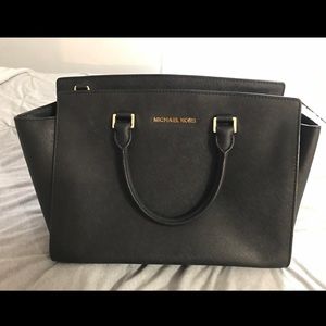 Large Black Selma Saffiano Leather Satchel