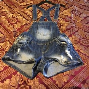 Distressed Denim Overalls