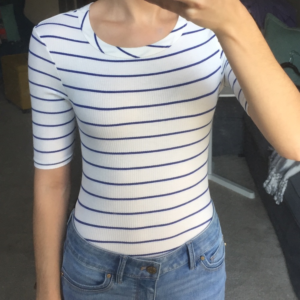 NWOT Topshop white and blue bodysuit