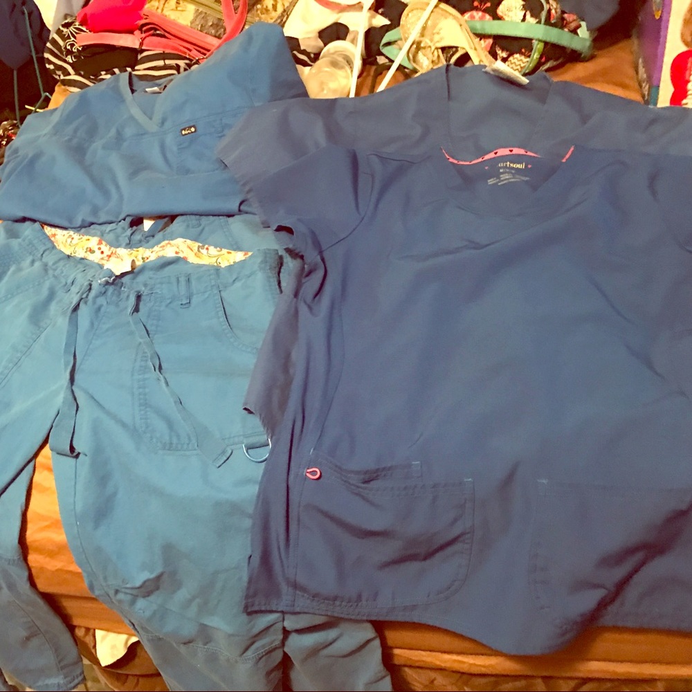 Blue Scrub tops and bottoms