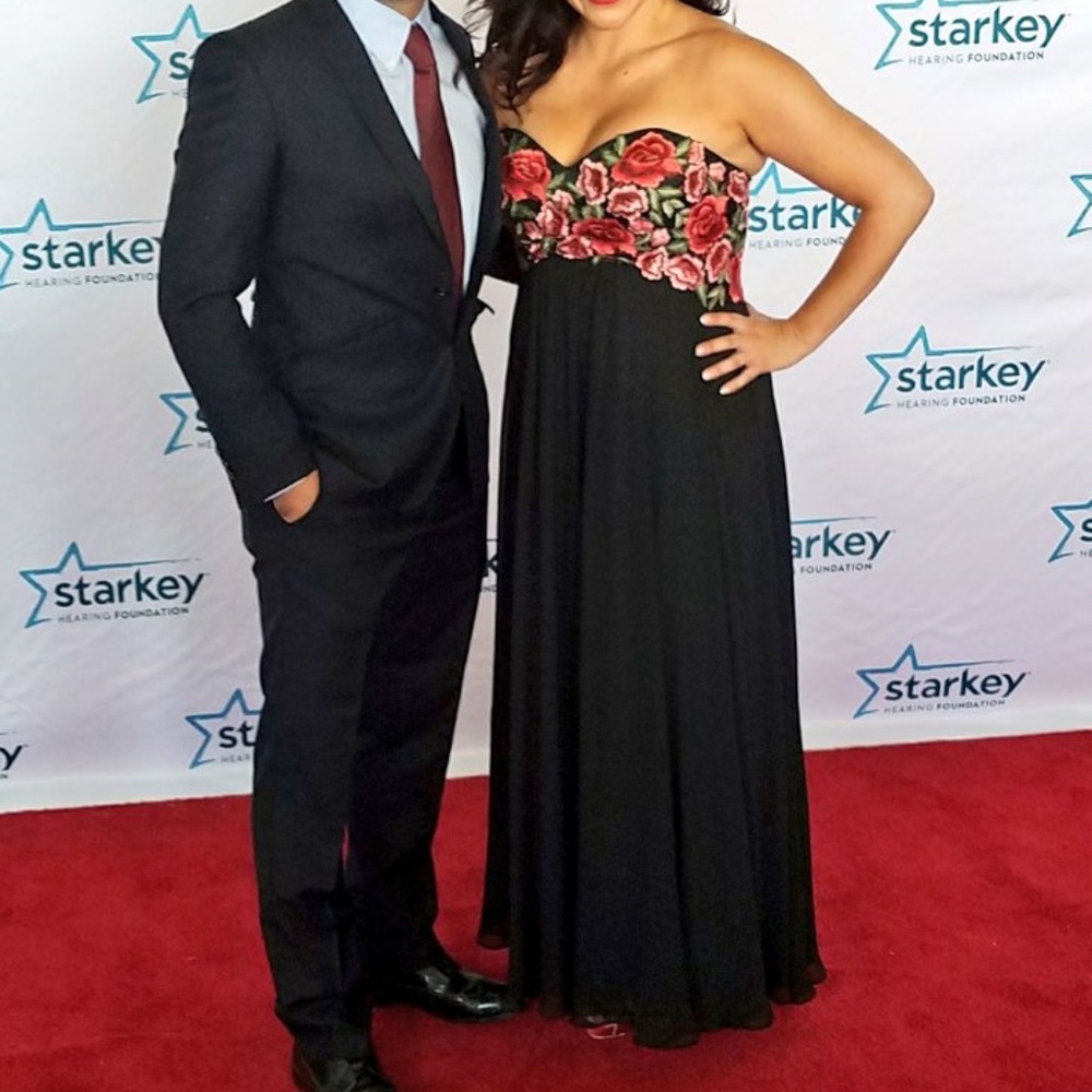 Black with Roses Straples Gown Size 12