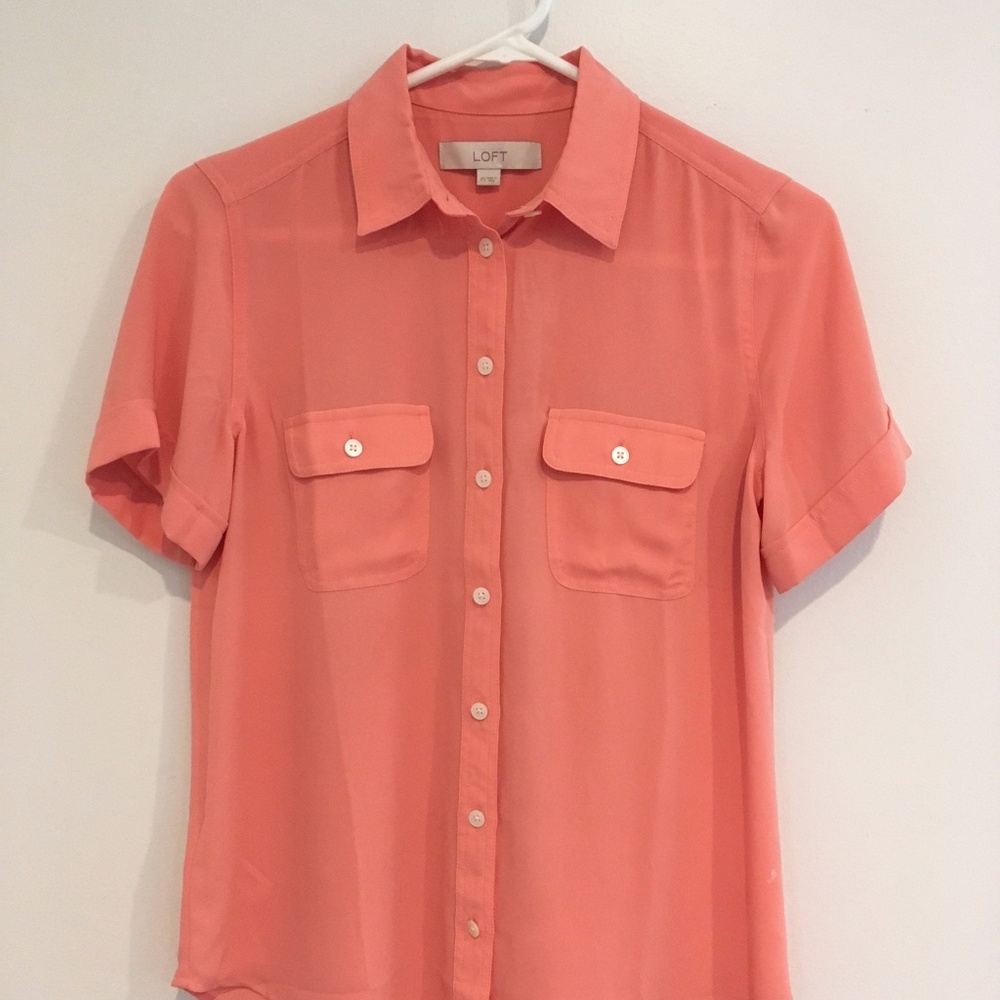 Loft XS Short Sleeved Utility Blouse-- Burnt Coral