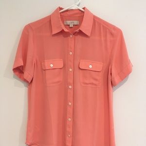 Loft XS Short Sleeved Utility Blouse-- Burnt Coral
