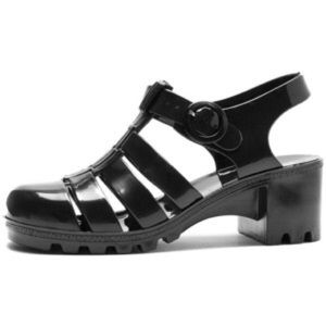 90's Style Black Woven Jelly Sandals