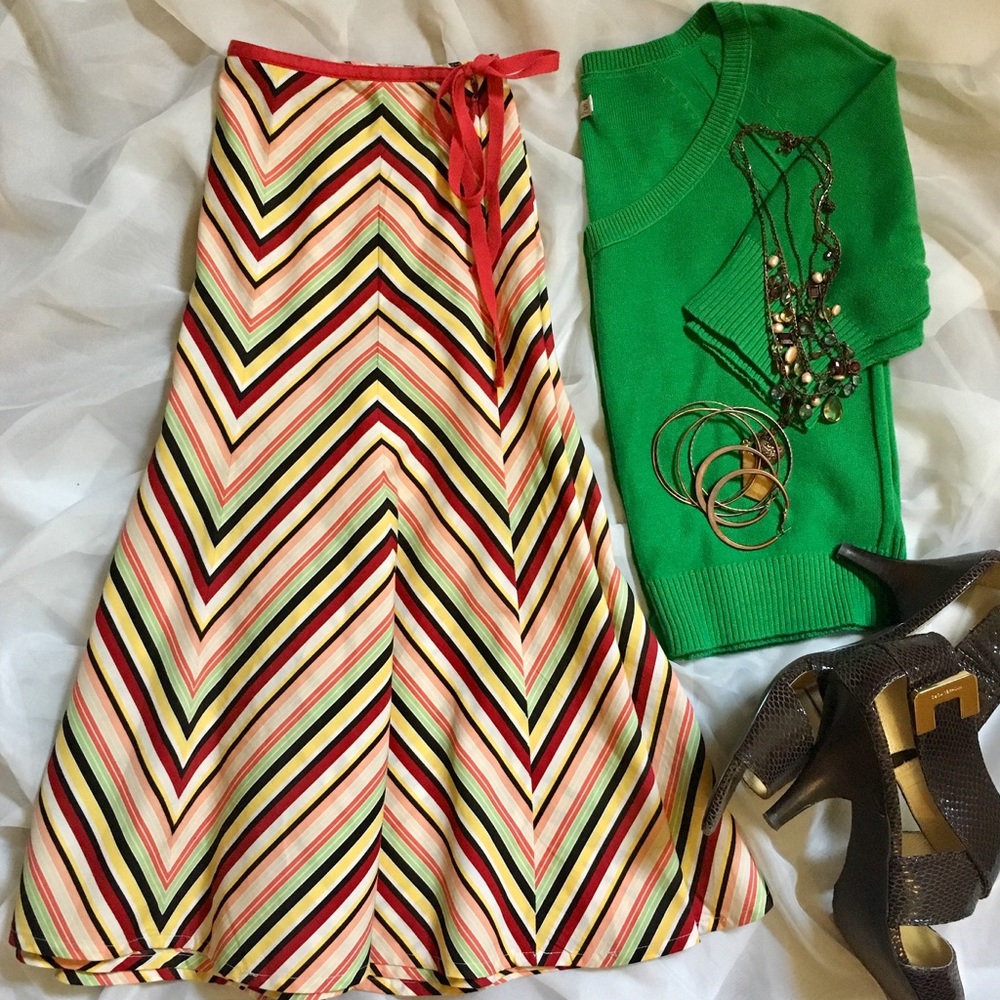 LOFT Full Skirt in Multi-Color Chevron Pattern