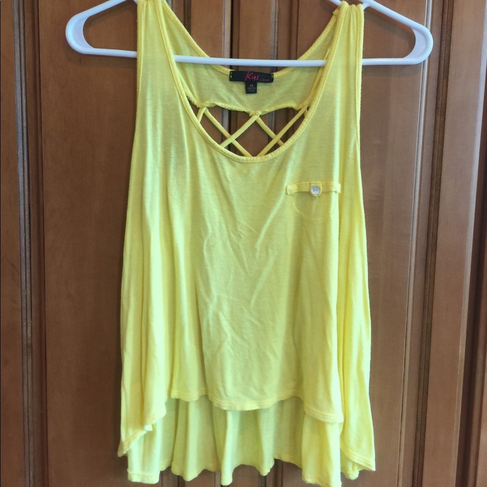 yellow tank with pocket and back detail