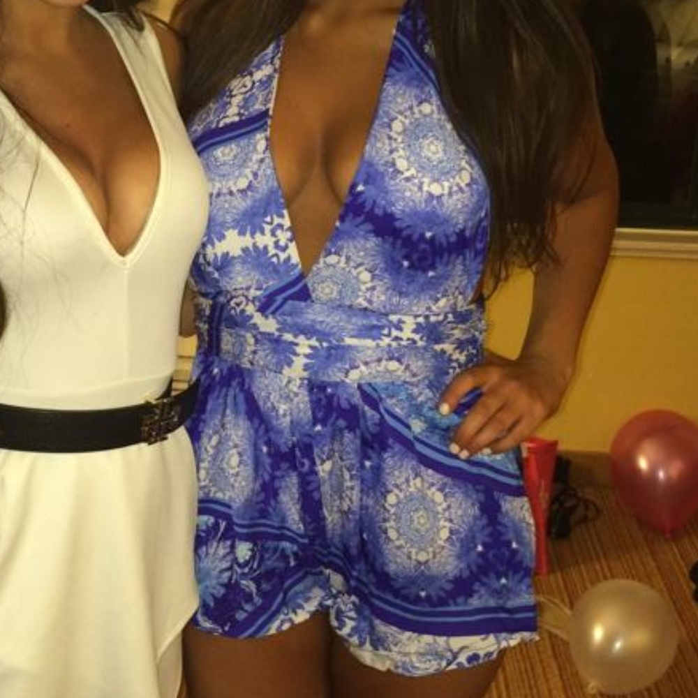 Blue & white dressy romper
