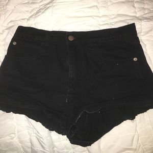 black high waisted shorts with lace trim