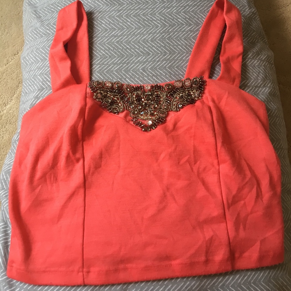 Beaded Scarlet-Pink Crop Top