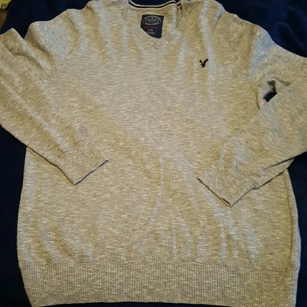 Mens AE grey Sweater long sleeve shirt atletic fit - Picture 2 of 6
