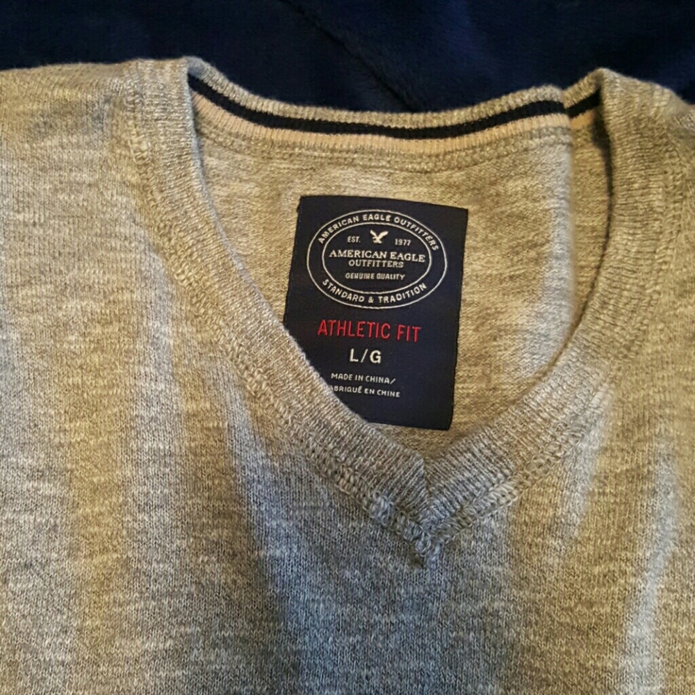Mens AE grey Sweater long sleeve shirt atletic fit - Picture 3 of 6