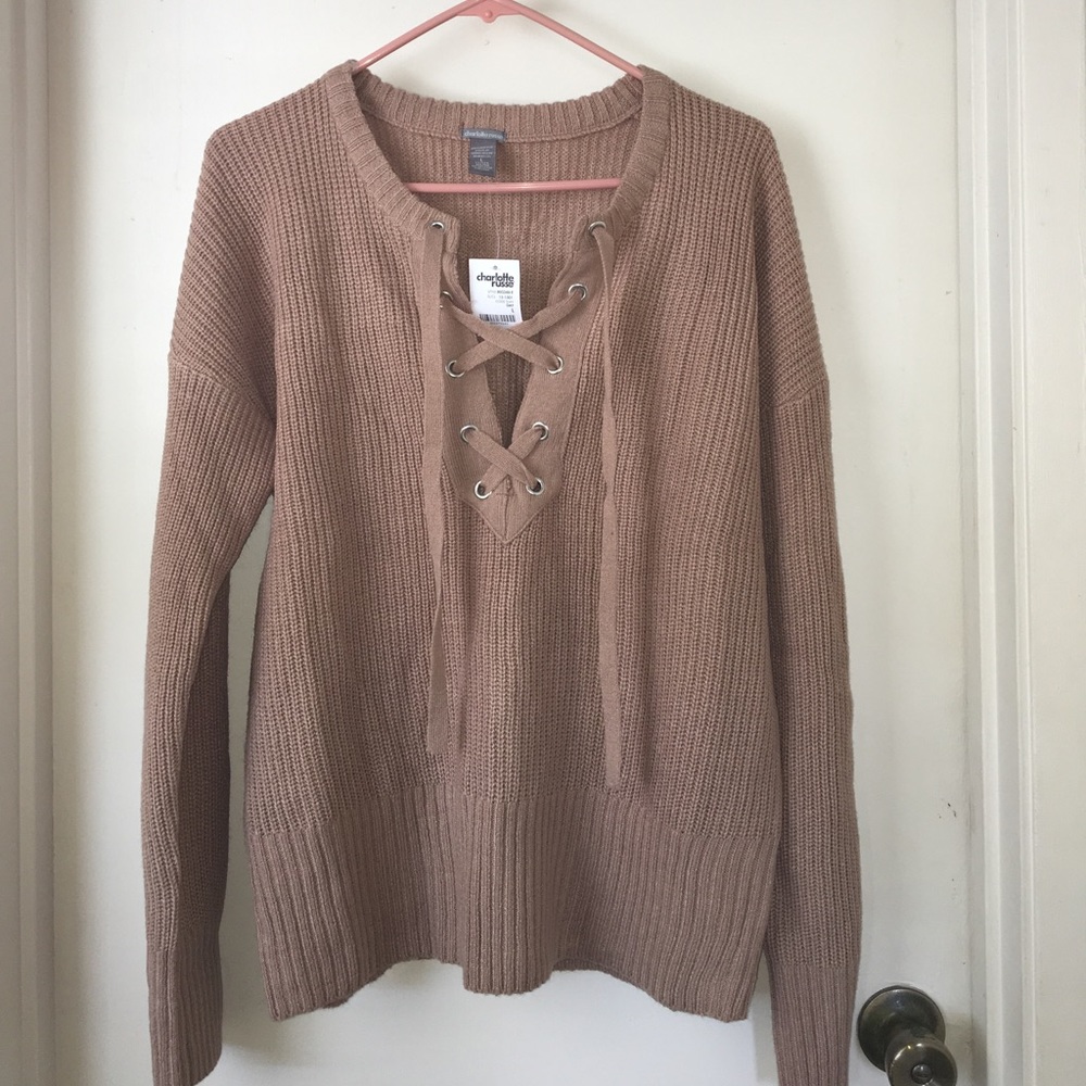 NWT lace up cozy sweater
