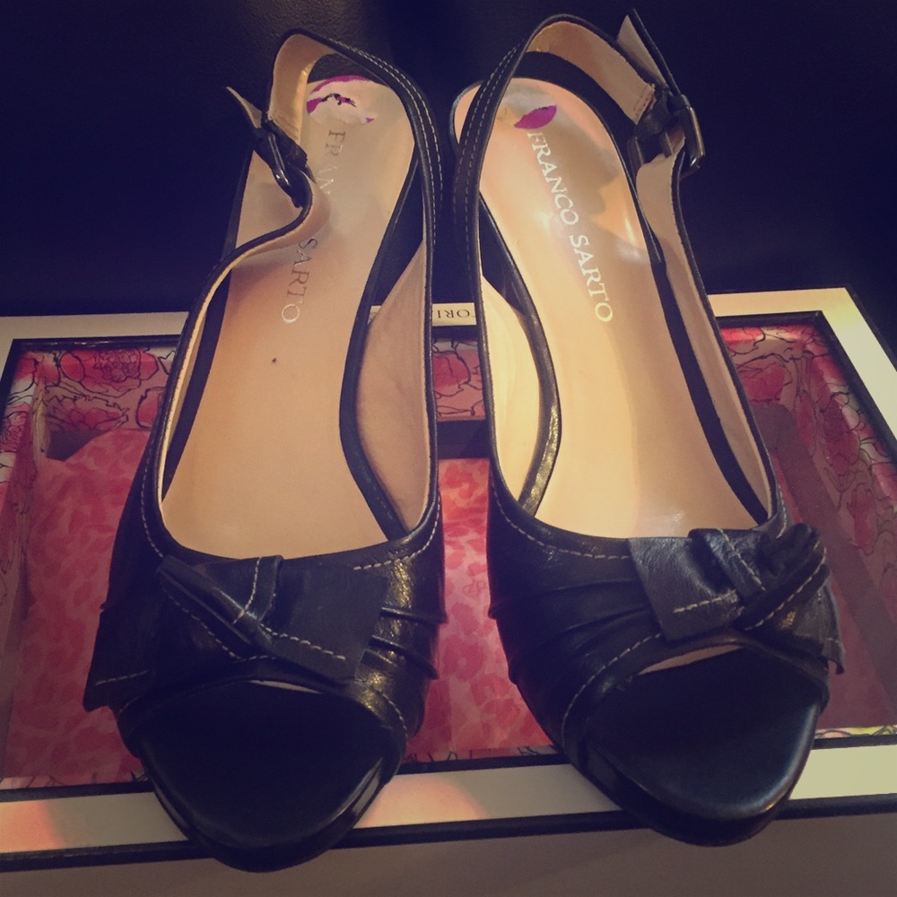 Franco Sarto Peep Toe Black Leather Size 8 1/2