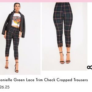 Donielle Green Lace Trim Check Cropped Trousers