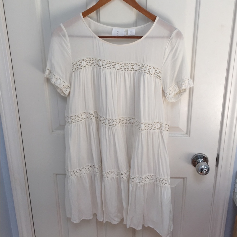 Alice & uo White Babydoll Dress with Embroidery