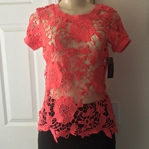 NO BOUNDARIES :| Lace Pullover. CORAL.Size:SMALL.